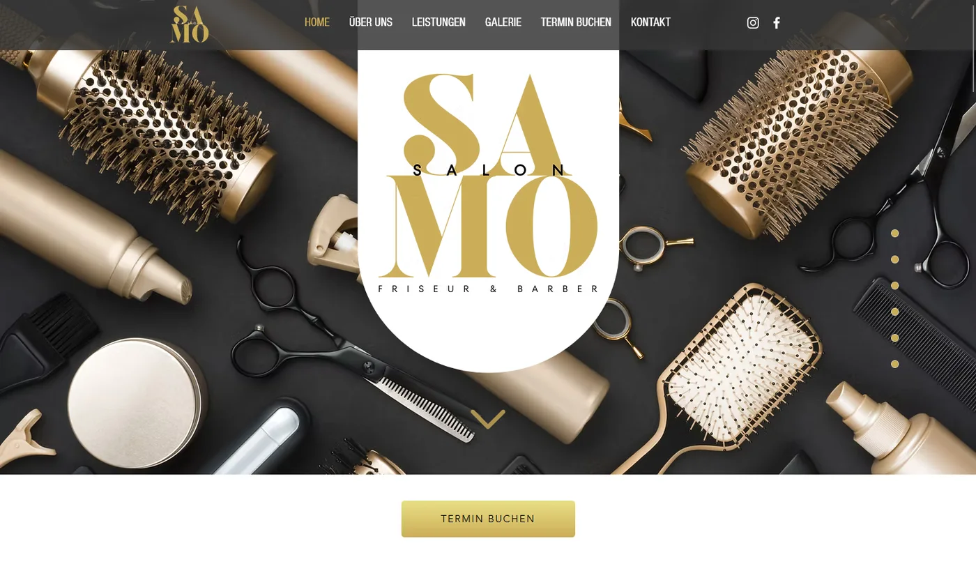 Salon Samo: Friseur-Website mit goldenem Logo